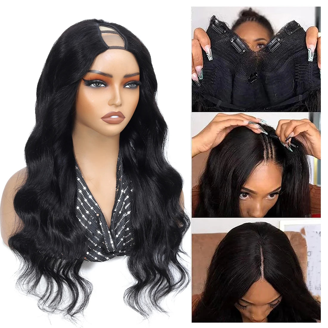 V Part Wig Human Hair Body Wave Remy Raw Human Hair 32 Inch 180% No Glue Brazilian Loose Wavy V Part Human Hair Wigs for Women