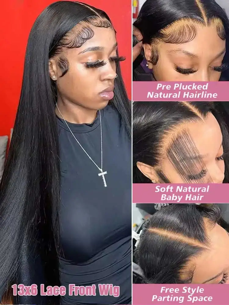 13x4 13x6 Hd Bone Straight Transparent Lace Front Wig Human Hair 40 Inch Pre Plucked Lace Frontal Wigs 250 Density