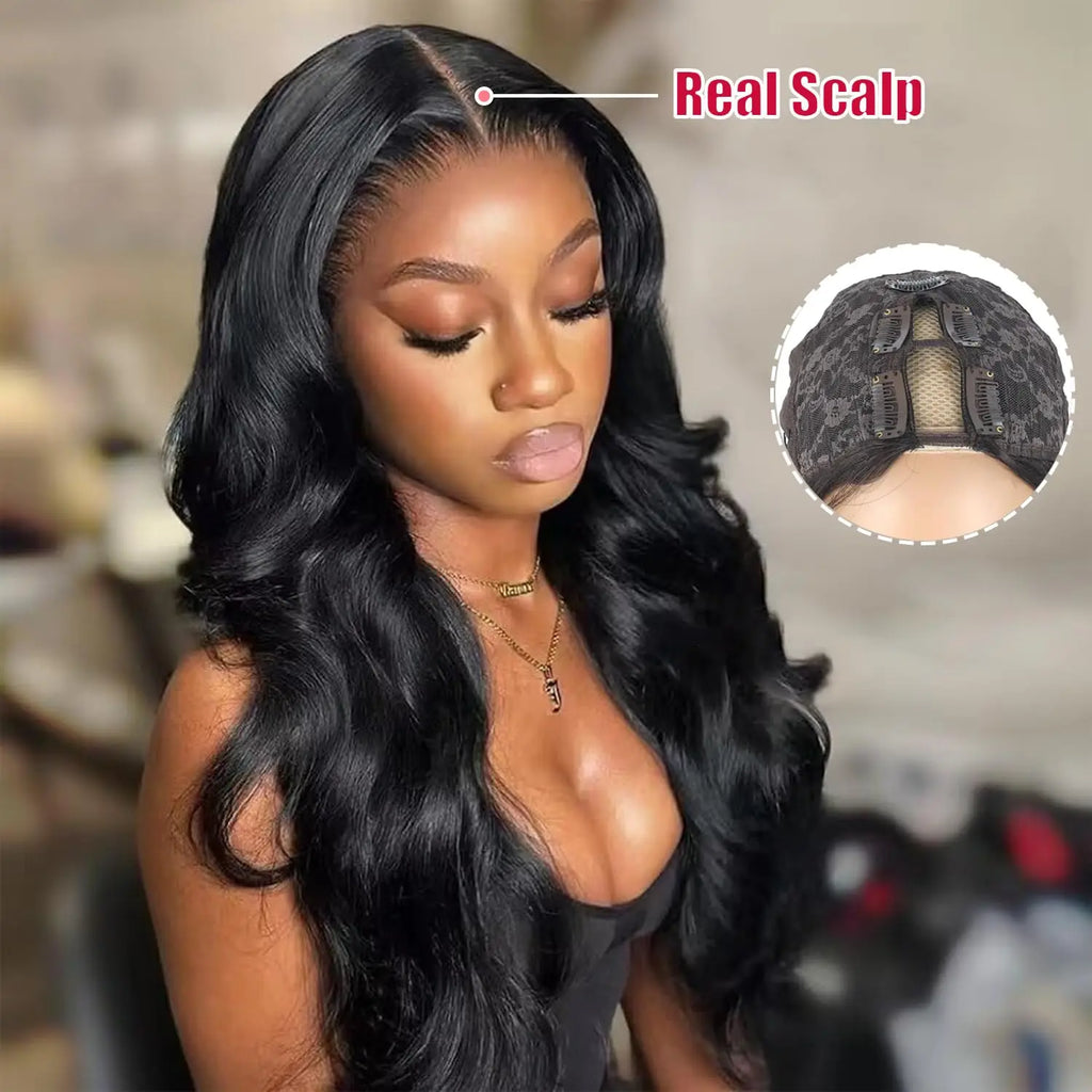 V Part Wig Human Hair Body Wave Remy Raw Human Hair 32 Inch 180% No Glue Brazilian Loose Wavy V Part Human Hair Wigs for Women