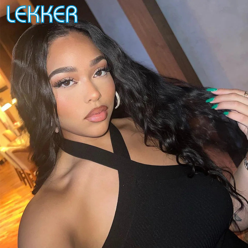 Lekker Black Long Wavy 13x1 T Part Lace Front 100% Human Hair Wigs For Women Brazilian Remy Hair Body Wave Clearance Glueless