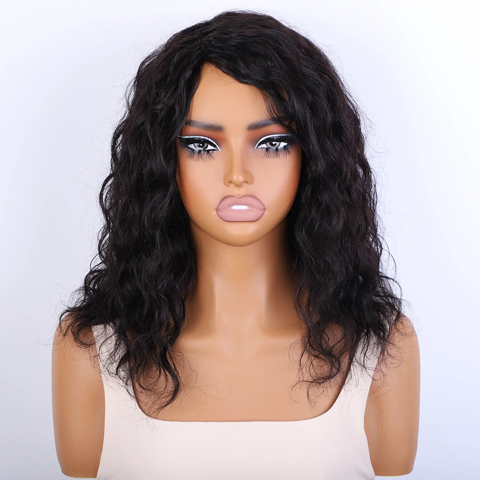 Brazilian Human Hair Wig For Black Women Curly Wig With Bangs Curly Bob Wigs Human Hair Side Part Fluffy Brown Mixed Blonde