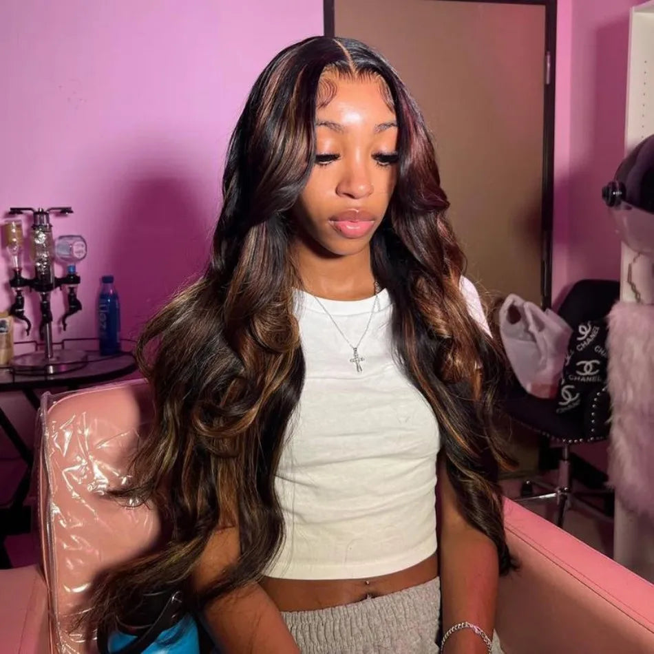 P1B30 Highlight Body Wave Human Hair Wigs 100%Human Hair Quality 13X6 Hd Lace Frontal Wigs 250 Density Brazilian Lace Front Wigs