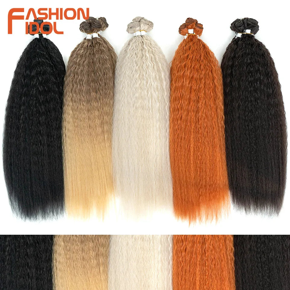FASHION IDOL 22-26 inch 300g/6pcs Loose Curly Hair Synthetic Weave Hair Bundles Ombre Brown Heat Resistant Fiber Hair Extensions
