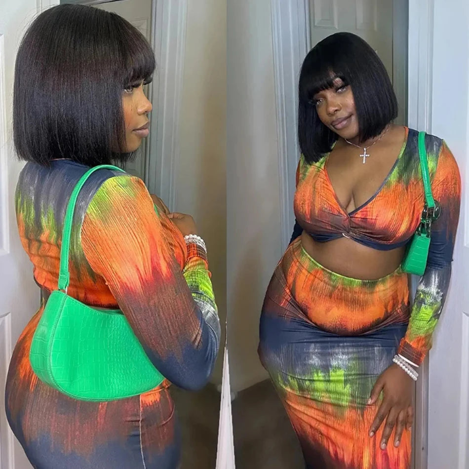 Straight Short Bob Wig With Bangs Vietnamese 100% Human Hair Double Drawn Bob Wigs Glueless Straight Wigs On Sale Clearance 250%