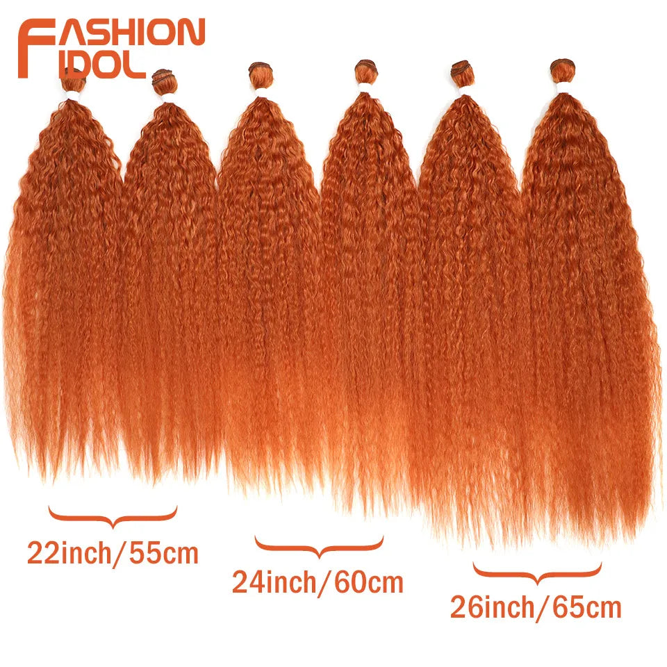 FASHION IDOL 22-26 inch 300g/6pcs Loose Curly Hair Synthetic Weave Hair Bundles Ombre Brown Heat Resistant Fiber Hair Extensions