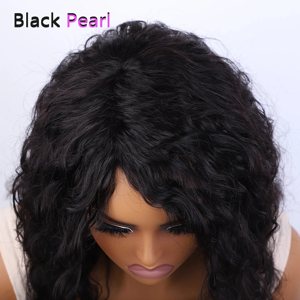 Brazilian Human Hair Wig For Black Women Curly Wig With Bangs Curly Bob Wigs Human Hair Side Part Fluffy Brown Mixed Blonde
