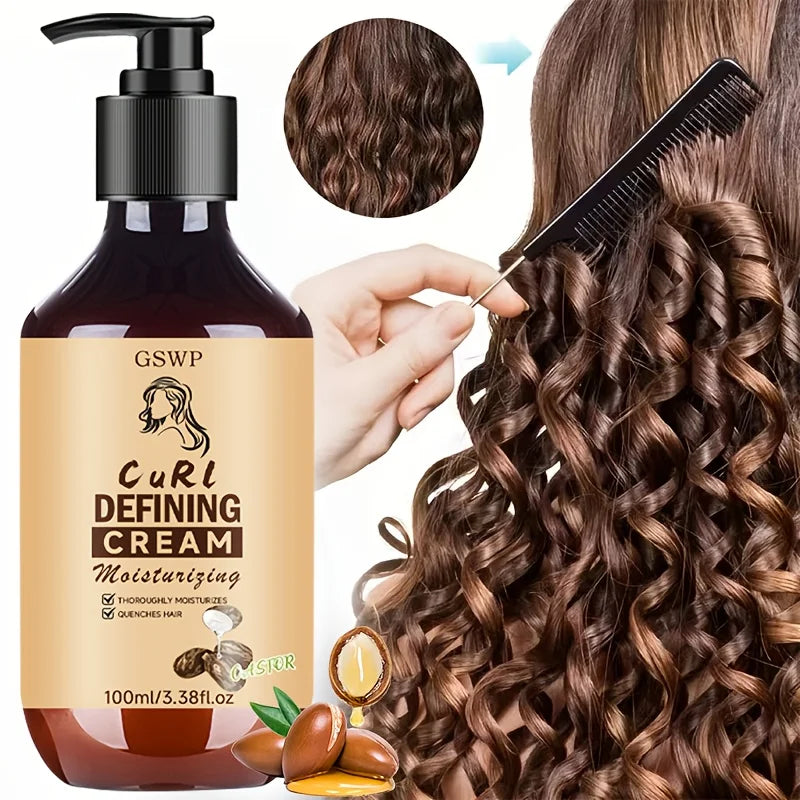 GSWP Castor Oil Curl Defining Cream, Delivers shine, tames frizz, provides lightweight hydration, nourishes, defines hair,100ml.