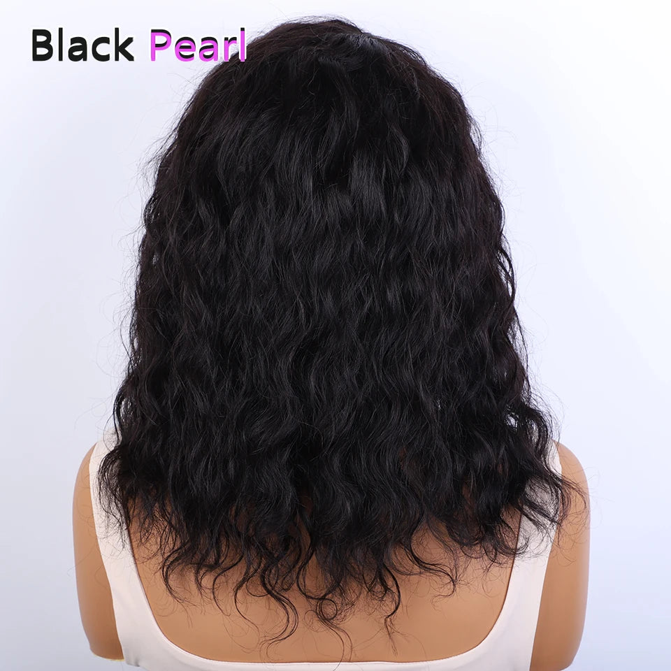 Brazilian Human Hair Wig For Black Women Curly Wig With Bangs Curly Bob Wigs Human Hair Side Part Fluffy Brown Mixed Blonde