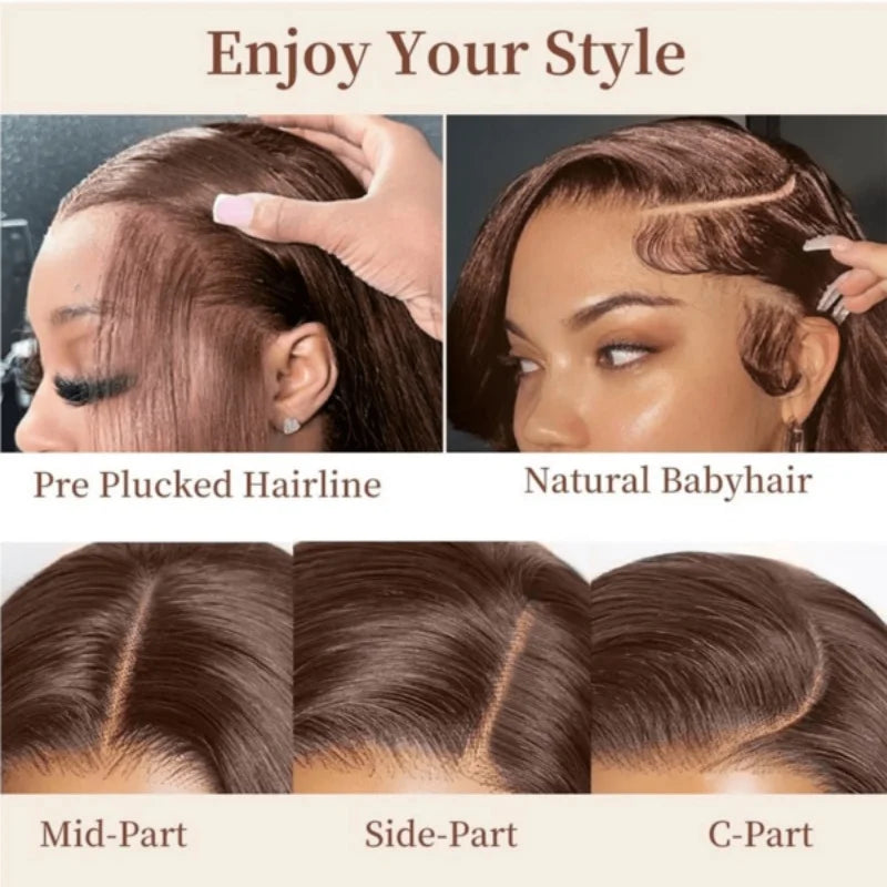 34 Inch Chocolate Brown 13x4 HD Bone Straight Lace Front Wigs Human Hair 13x4 Brazilian Transparent Lace Frontal Wigs For Women
