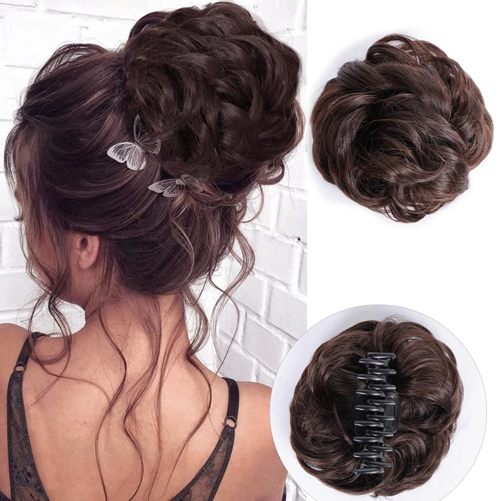 Messy Hair Bun Hair Scrunchies Extension Curly Wavy Messy Synthetic Chignon for Women Updo Hairpieces