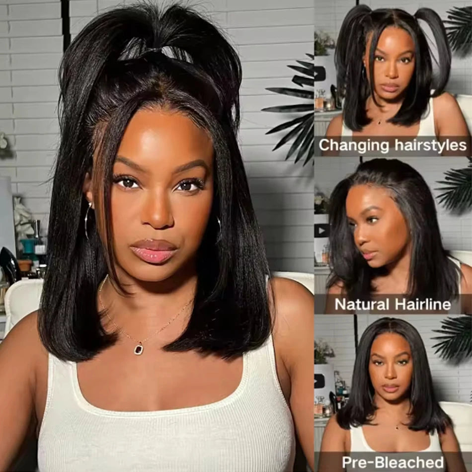250% Density Straight Wear And Go Glueless Bob Wig For Women Ready To Go Human Hair Wigs 13x4 Lace Closure Wig 100% Human Hair
