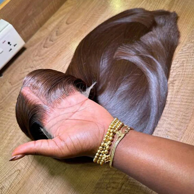 34 Inch Chocolate Brown 13x4 HD Bone Straight Lace Front Wigs Human Hair 13x4 Brazilian Transparent Lace Frontal Wigs For Women