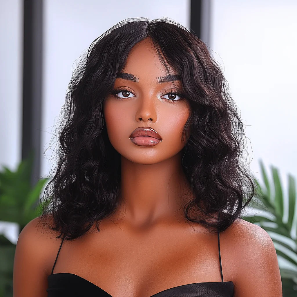 Brazilian Human Hair Wig For Black Women Curly Wig With Bangs Curly Bob Wigs Human Hair Side Part Fluffy Brown Mixed Blonde