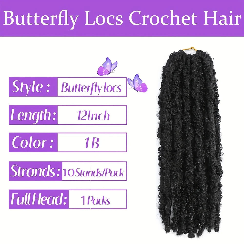 10Strand Butterfly Locs Crochet Hair Extensions 12Inch Faux Locs CrochetBraids Pre Looped Soft Locs Synthetic Curly Braid Strand