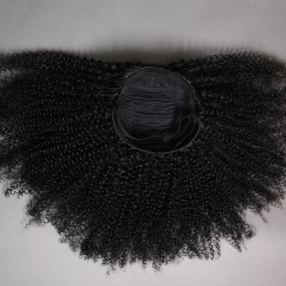 Wear and Go Flip Over Drawstring Glueless Curly Human Hair 100% Afro Curly Raw Hair Wigs Kinky Curls Wig Half Wig Half Head Wig