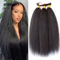 HiEbony Hair Kinky Straight Hair Bundle Extensions 100% Human Hair Brazilian Virgin Hair Weaves Natural Color Thick Hair Bundle