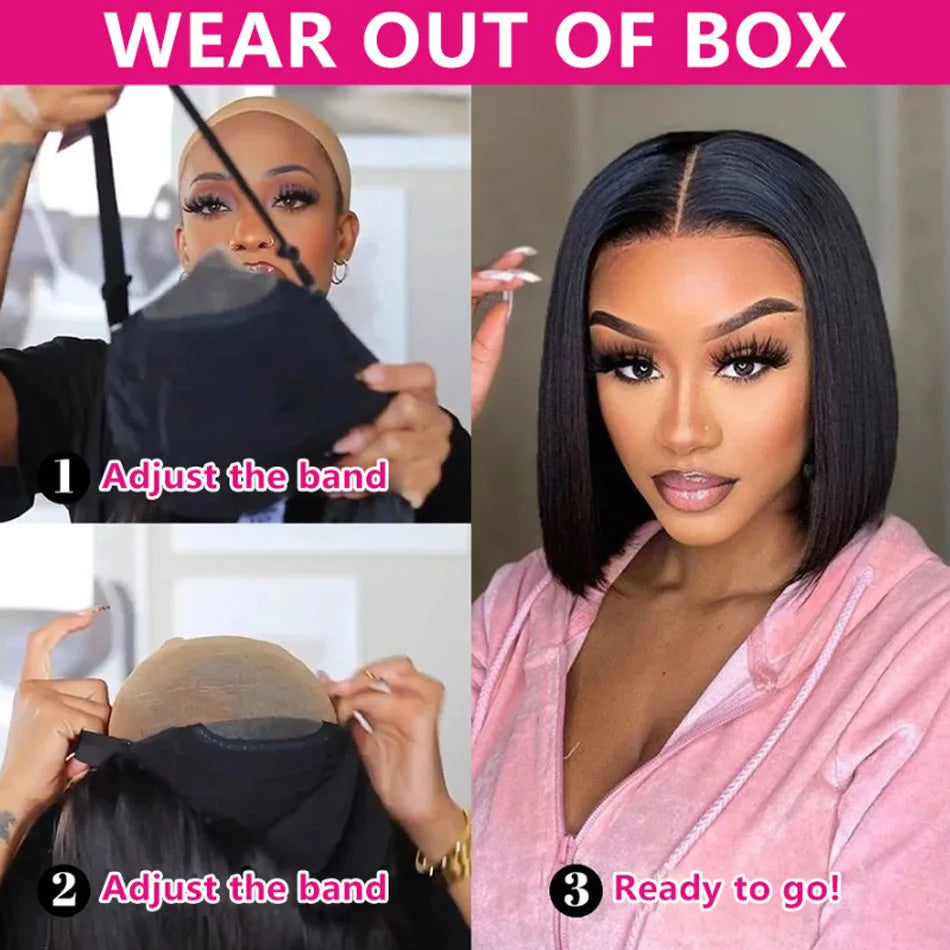 250% Density Straight Wear And Go Glueless Bob Wig For Women Ready To Go Human Hair Wigs 13x4 Lace Closure Wig 100% Human Hair
