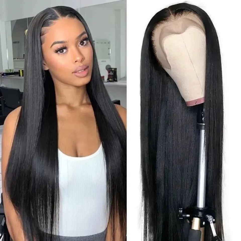 Long Silky Straight 13X4X1 Lace Frontal Synthetic Wig For Women Natural Hairline Baby Hair Preplucked Bleach Knots Daily Party