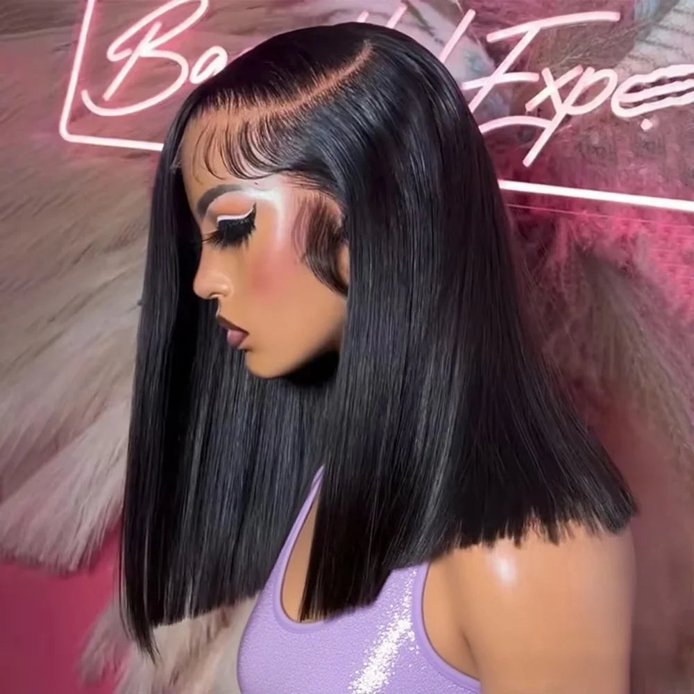 13x6 HD Lace Frontal Short Bob Wig Bone Straight Glueless Pre Cut 7x5 Closure Wig Ready to Wear 100% Human Hair Wig Preplucked