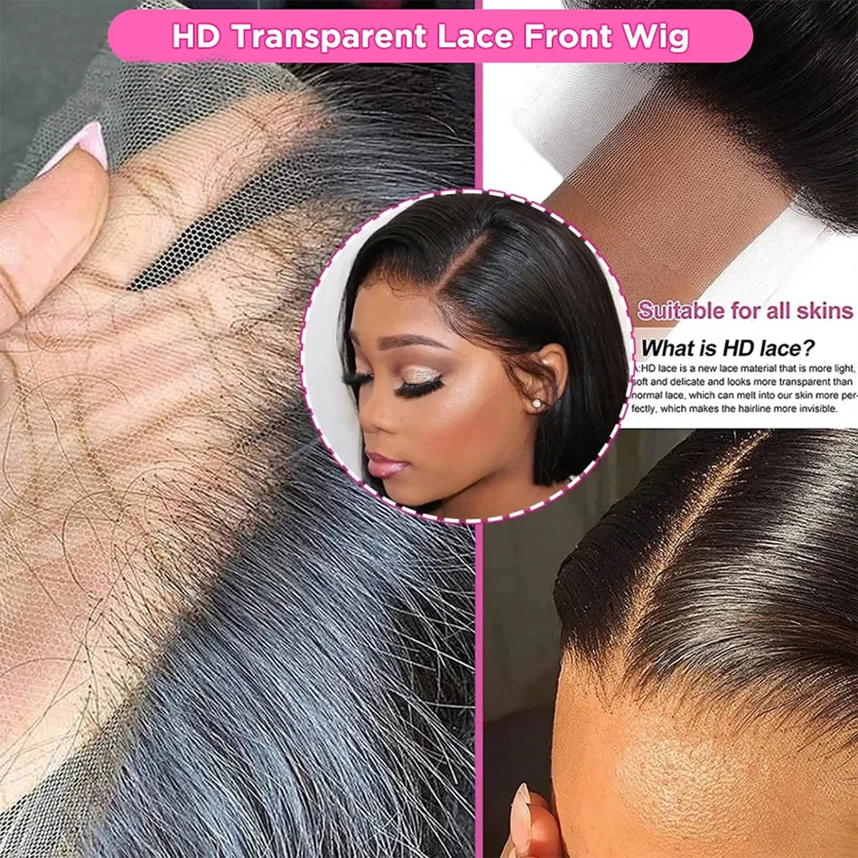 Perruque Ready To Wear Glueless Wigs Brazilian Bone Straight Short Bob Human Hair Wigs Pre Plucked 13x4 HD Transparent Cheap Wig
