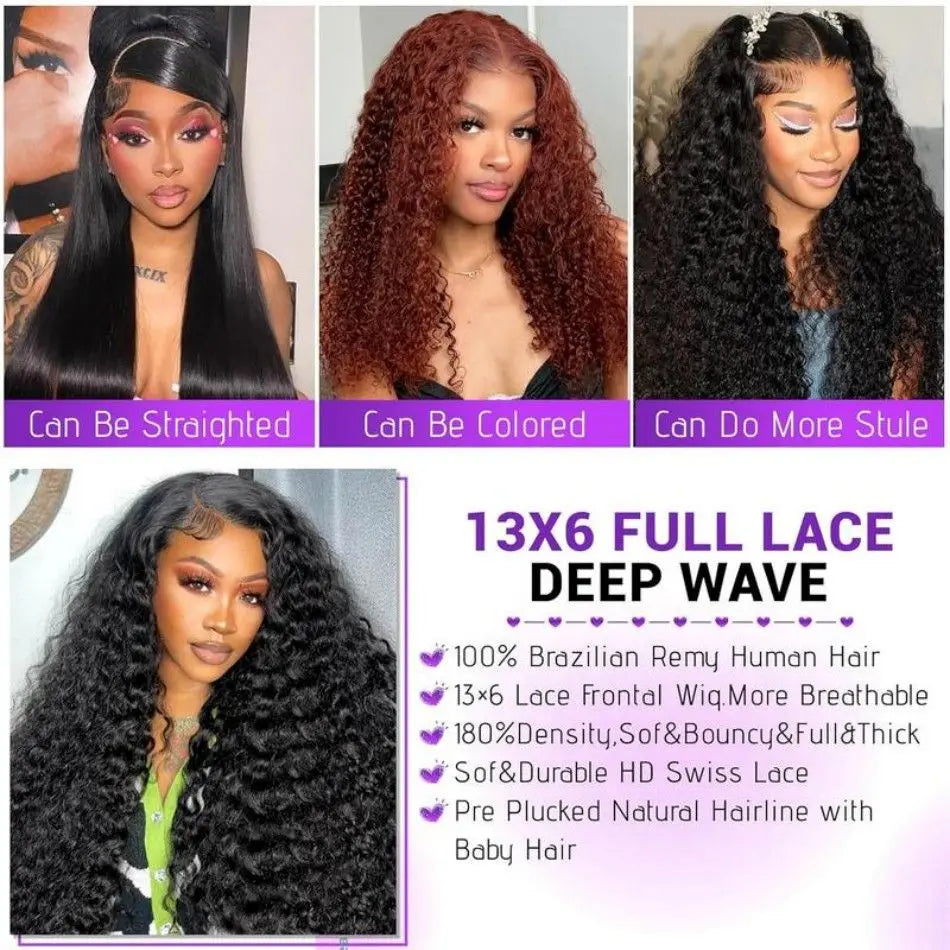 Curly Human Hair Wigs 13X6 Hd Lace Frontal Wig Deep Wave Lace Front Wigs 250 Density Water Wave Brazilian Wigs Original 40 Inch