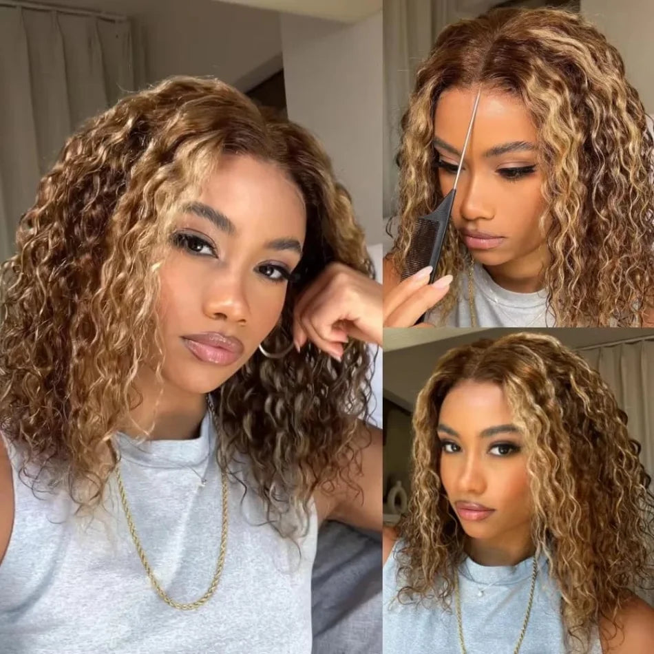 Glueless Lace Wigs Bob Wig Human Hair 100% Deep Wave Short Human Hair Wigs Highlight 5X5 Hd Lace Closure Wig Pre Plucked Pre Cut