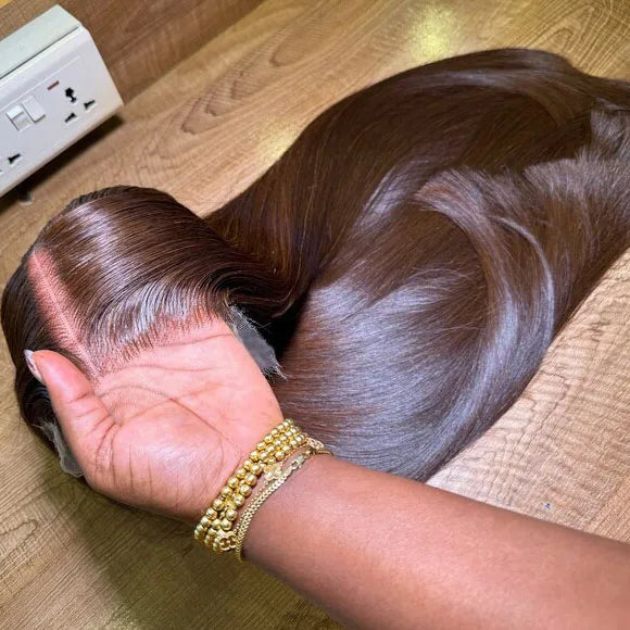 34 Inch Chocolate Brown 13x4 HD Bone Straight Lace Front Wigs Human Hair 13x4 Brazilian Transparent Lace Frontal Wigs For Women