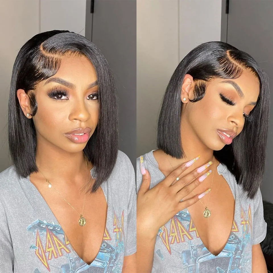 Perruque Ready To Wear Glueless Wigs Brazilian Bone Straight Short Bob Human Hair Wigs Pre Plucked 13x4 HD Transparent Cheap Wig