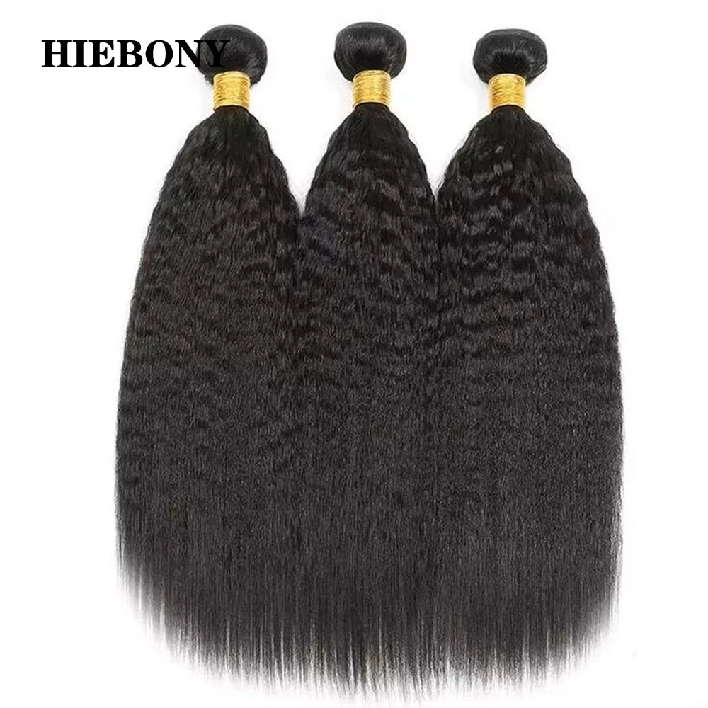 HiEbony Hair Kinky Straight Hair Bundle Extensions 100% Human Hair Brazilian Virgin Hair Weaves Natural Color Thick Hair Bundle