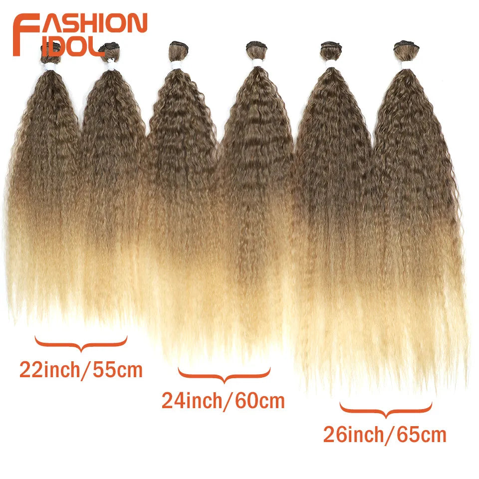 FASHION IDOL 22-26 inch 300g/6pcs Loose Curly Hair Synthetic Weave Hair Bundles Ombre Brown Heat Resistant Fiber Hair Extensions
