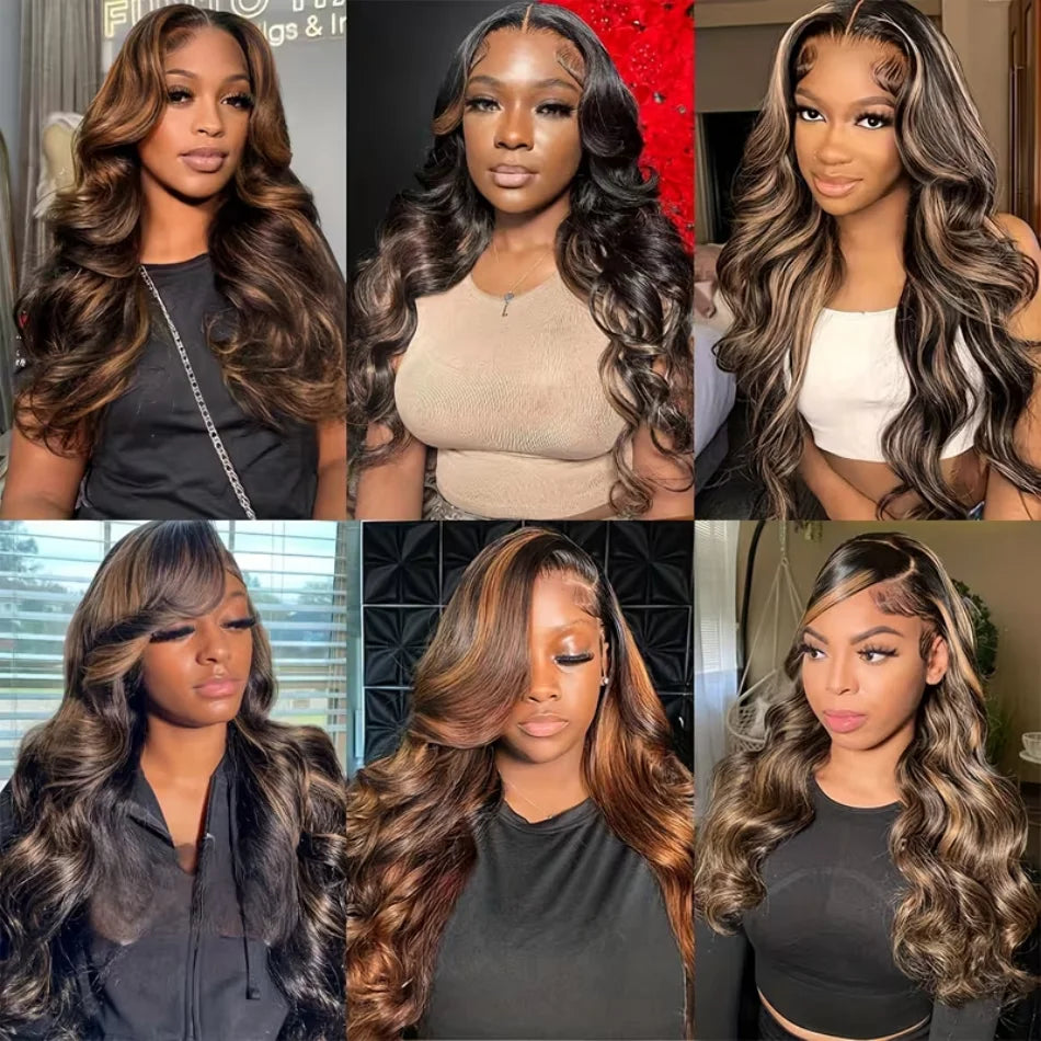 P1B30 Highlight Body Wave Human Hair Wigs 100%Human Hair Quality 13X6 Hd Lace Frontal Wigs 250 Density Brazilian Lace Front Wigs