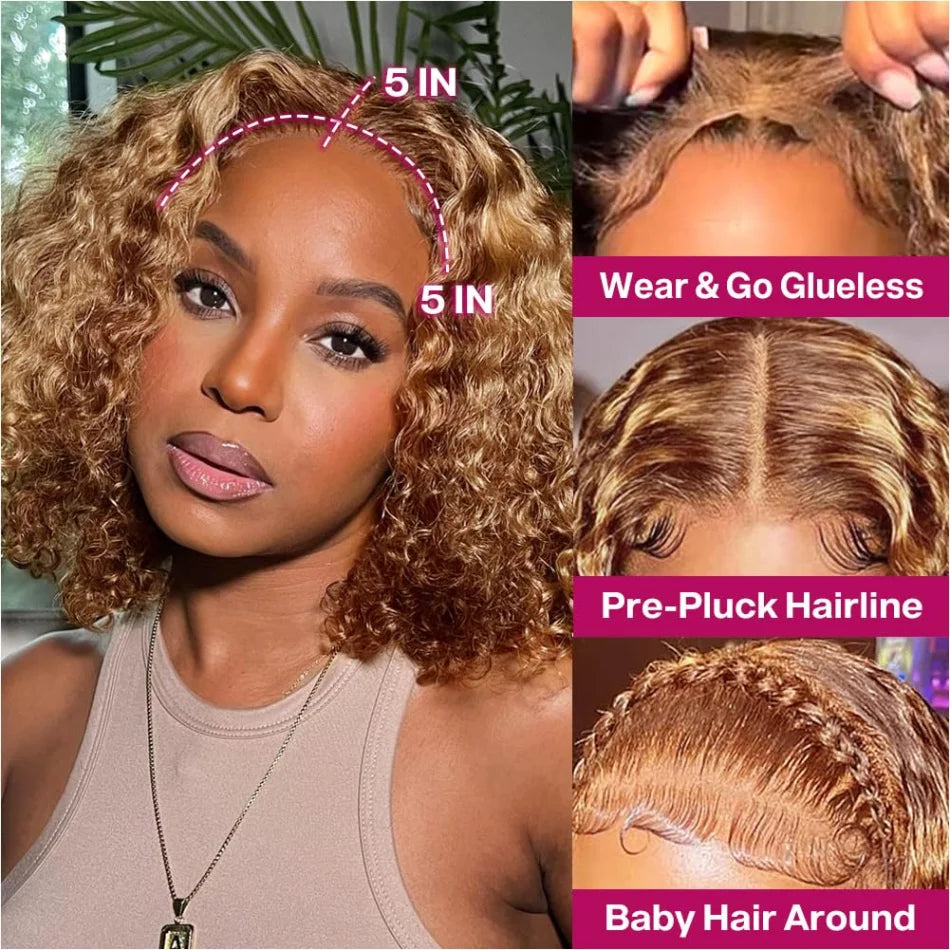 Glueless Lace Wigs Bob Wig Human Hair 100% Deep Wave Short Human Hair Wigs Highlight 5X5 Hd Lace Closure Wig Pre Plucked Pre Cut