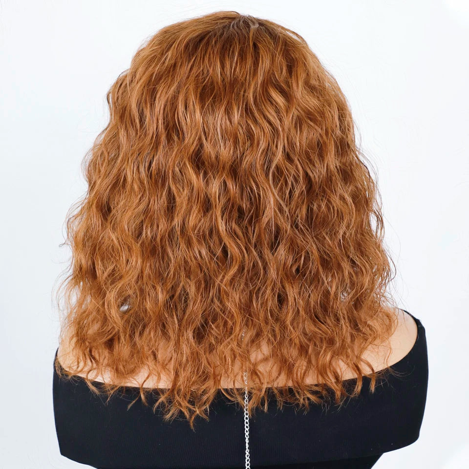 Put And Go Short Curly Wig With Fringe Bangs Honey Curly Bob Wigs Human Hair Side Part Pre Plucked Big Fluffy Brown Mixed Blonde