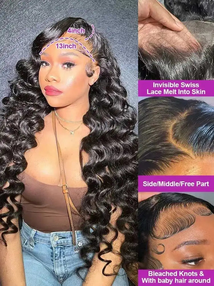 40 42 Inch Loose Deep Wave Frontal Wigs 250% 13x4 13x6 HD Lace Frontal Wigs For Women Remy Loose Deep Curly Human Hair Wigs