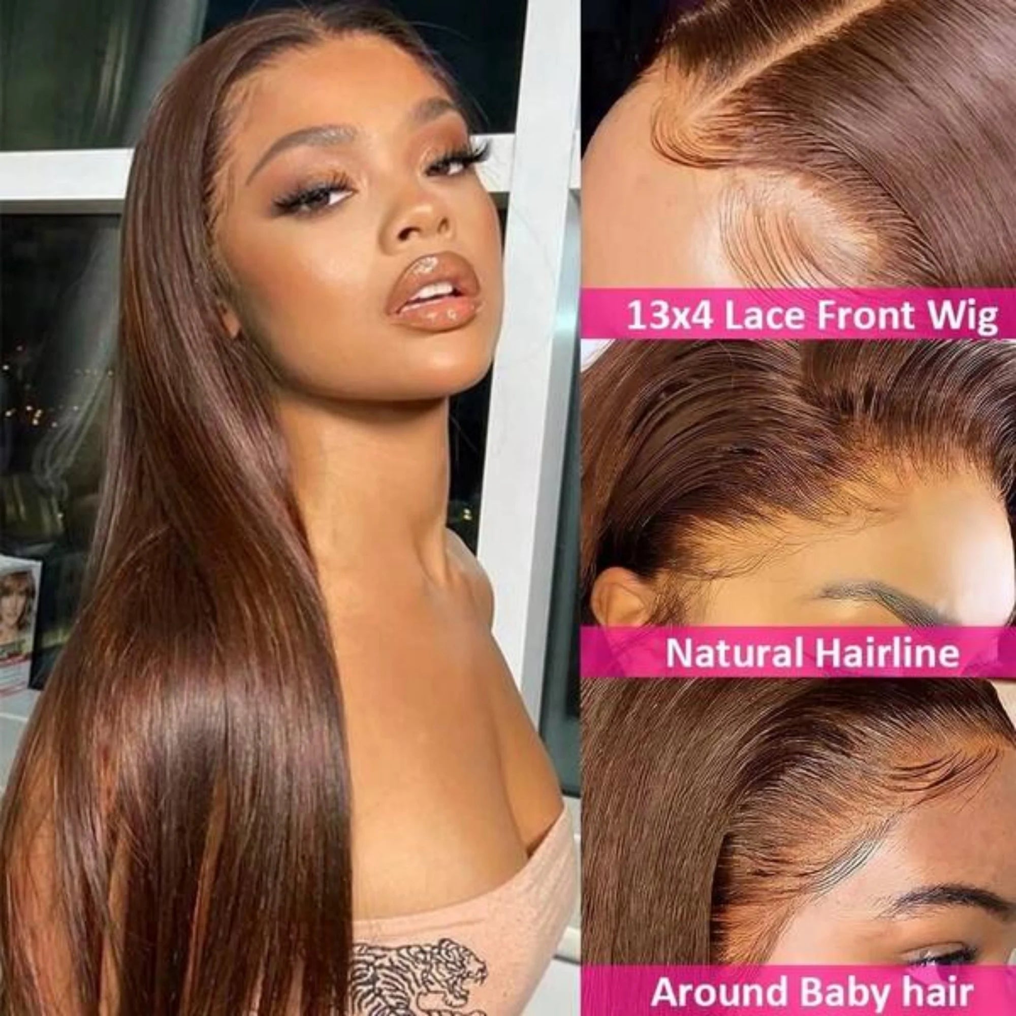 34 Inch Chocolate Brown 13x4 HD Bone Straight Lace Front Wigs Human Hair 13x4 Brazilian Transparent Lace Frontal Wigs For Women