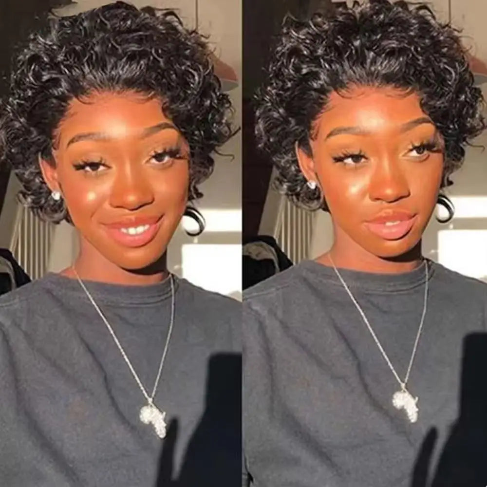 Pixie Cut perruque Short Curly Human Hair Wigs perruque bresillienne Cheap Remy Hair 13X1 Transparent Lace Wigs For Women Sale