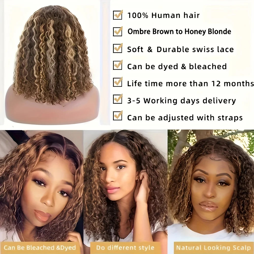 Glueless Lace Wigs Bob Wig Human Hair 100% Deep Wave Short Human Hair Wigs Highlight 5X5 Hd Lace Closure Wig Pre Plucked Pre Cut