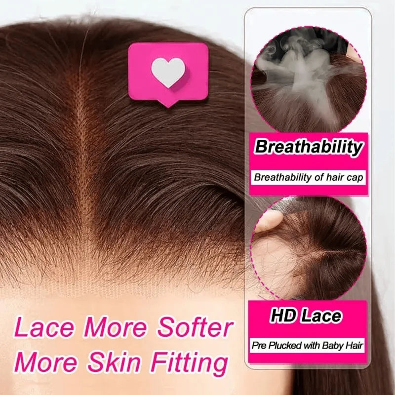 34 Inch Chocolate Brown 13x4 HD Bone Straight Lace Front Wigs Human Hair 13x4 Brazilian Transparent Lace Frontal Wigs For Women