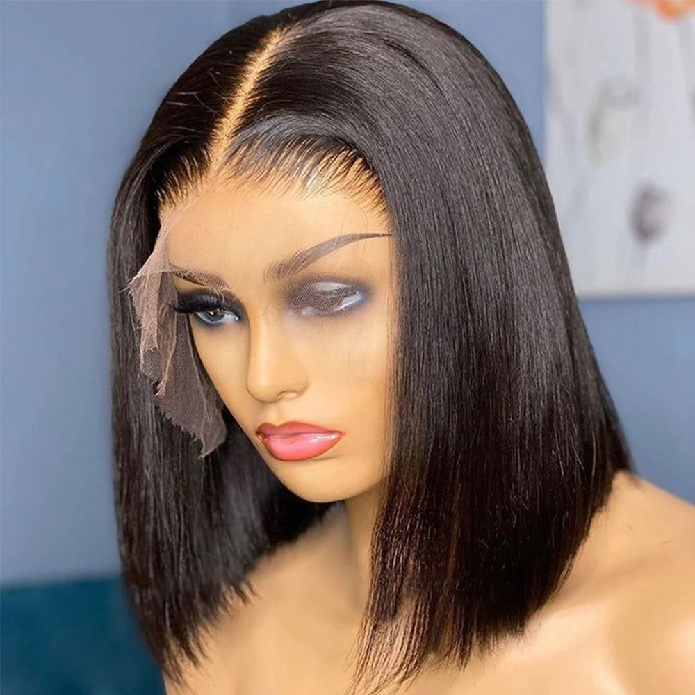 Wear And Go Glueless Short Bob Wigs Brazilian Straight HD Transparent Lace Front Human Hair Wigs Perruque Cheveux Humain 180%