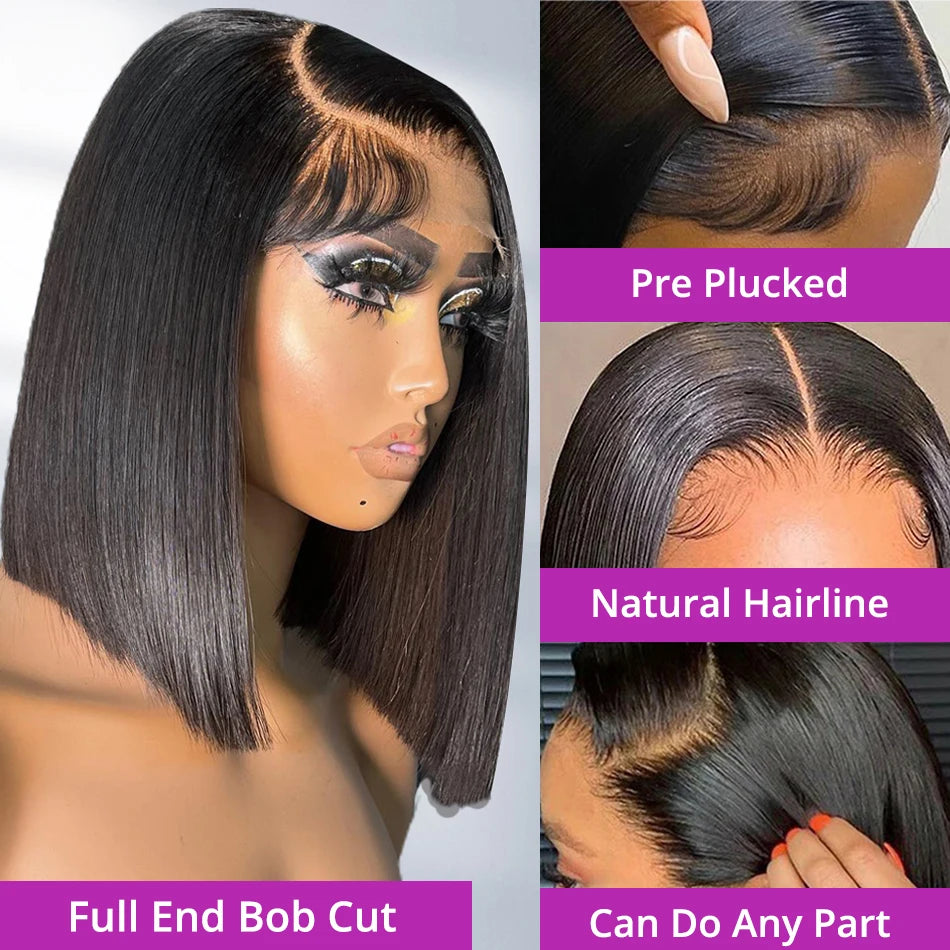 13x6 HD Lace Frontal Short Bob Wig Bone Straight Glueless Pre Cut 7x5 Closure Wig Ready to Wear 100% Human Hair Wig Preplucked