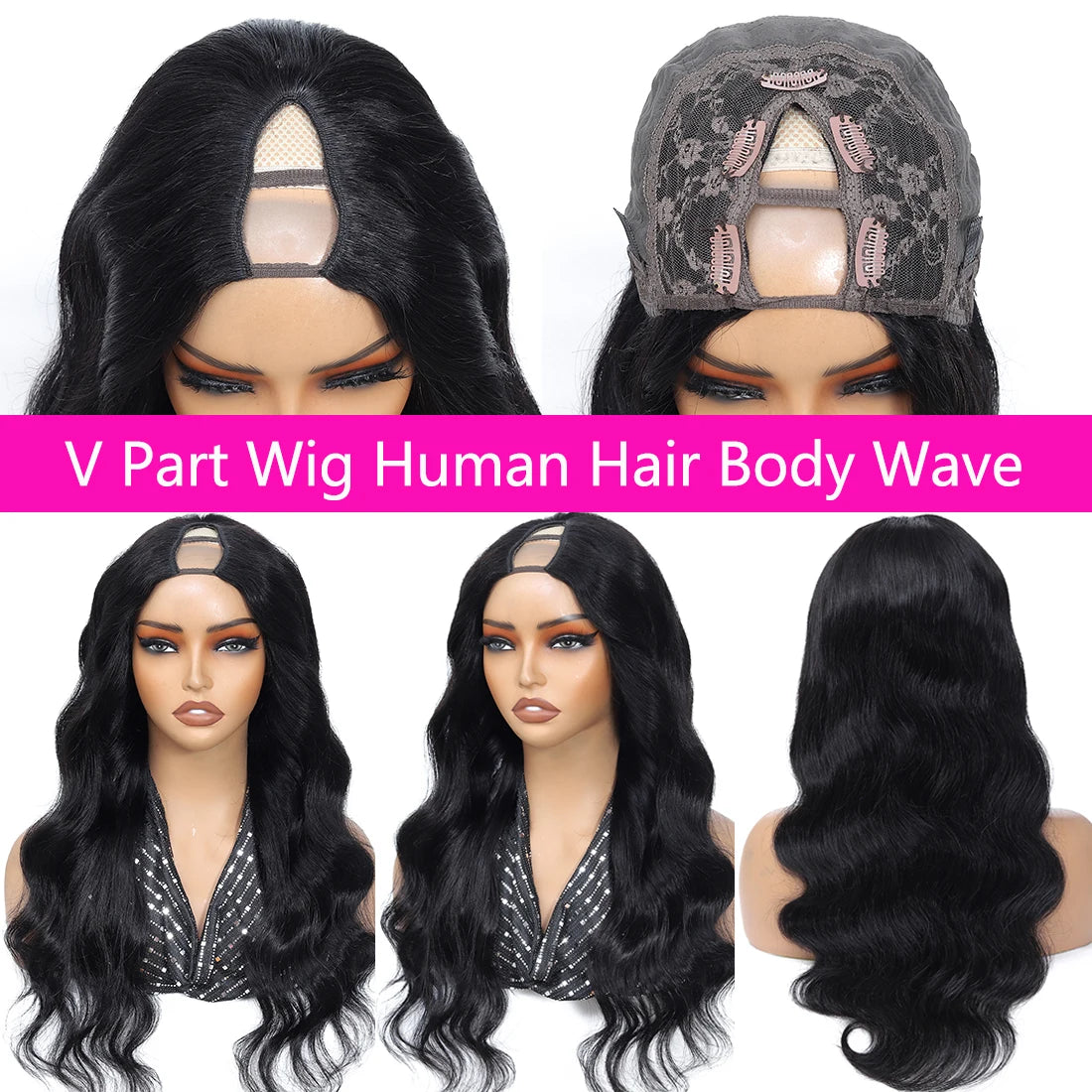 V Part Wig Human Hair Body Wave Remy Raw Human Hair 32 Inch 180% No Glue Brazilian Loose Wavy V Part Human Hair Wigs for Women