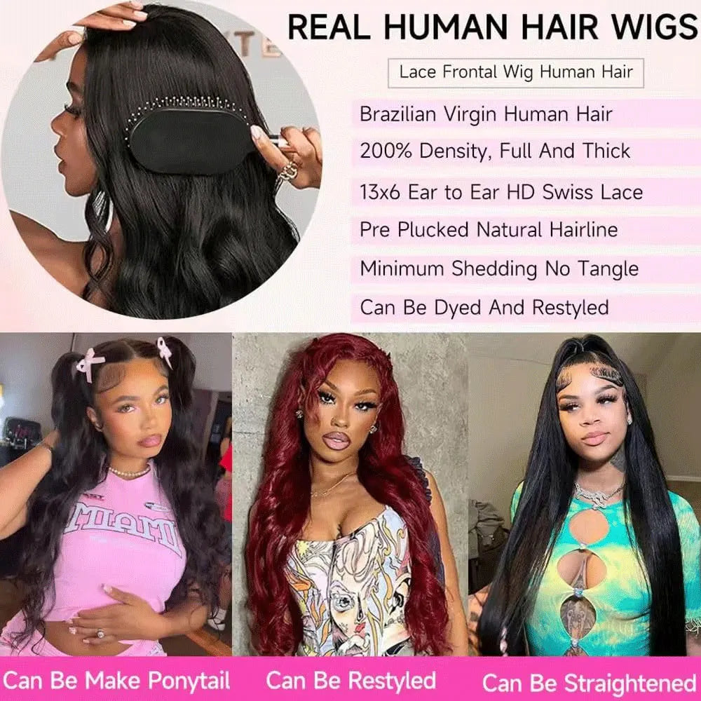 Raw Peruvian Body Wave 250% Density 40 42 inch 13x6 HD Lace Front Human Hair Wigs 13x4 Frontal Wigs Women Glueless Closure Wigs