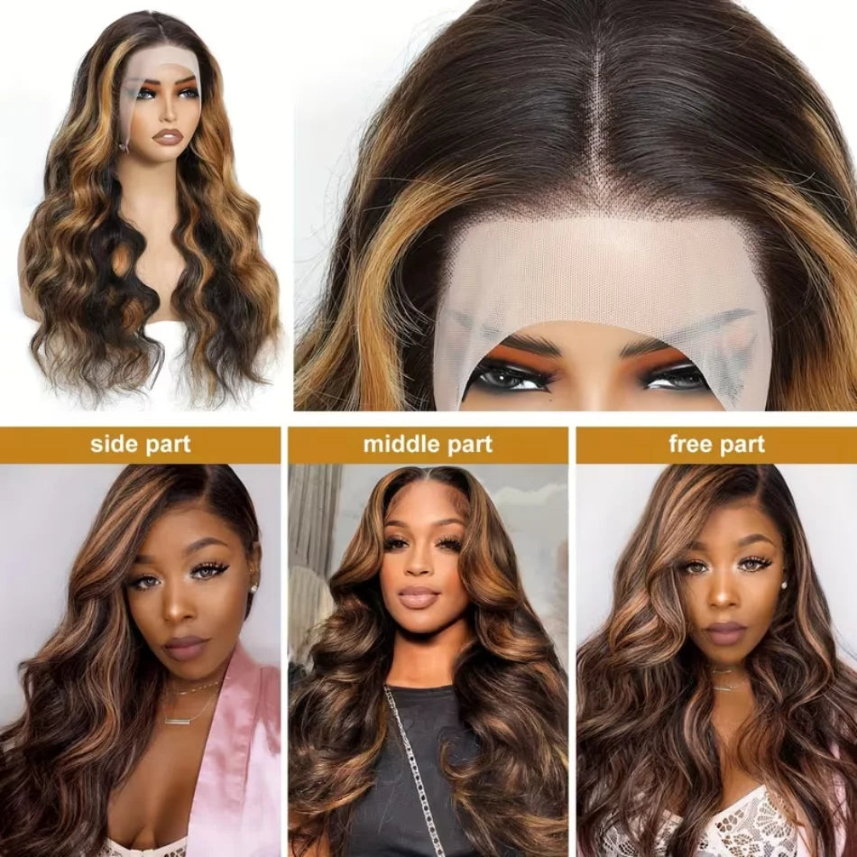 P1B30 Highlight Body Wave Human Hair Wigs 100%Human Hair Quality 13X6 Hd Lace Frontal Wigs 250 Density Brazilian Lace Front Wigs