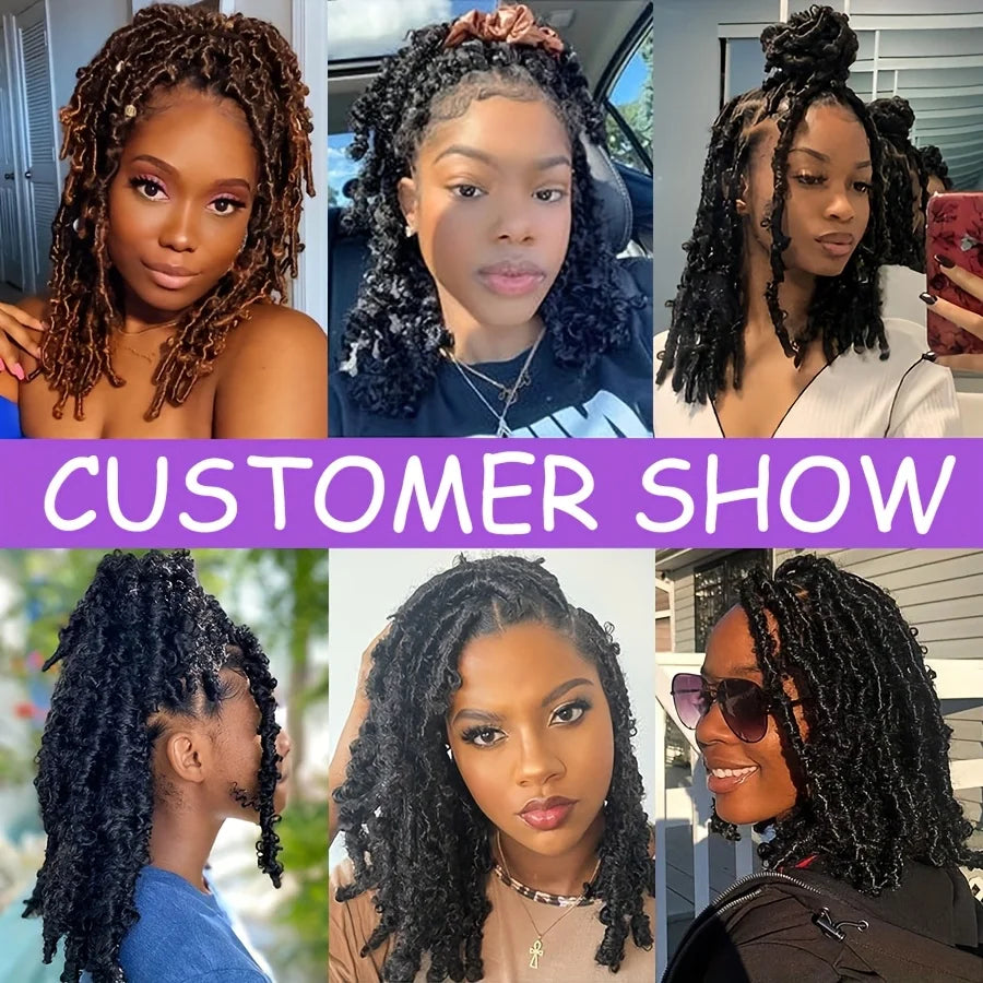10Strand Butterfly Locs Crochet Hair Extensions 12Inch Faux Locs CrochetBraids Pre Looped Soft Locs Synthetic Curly Braid Strand