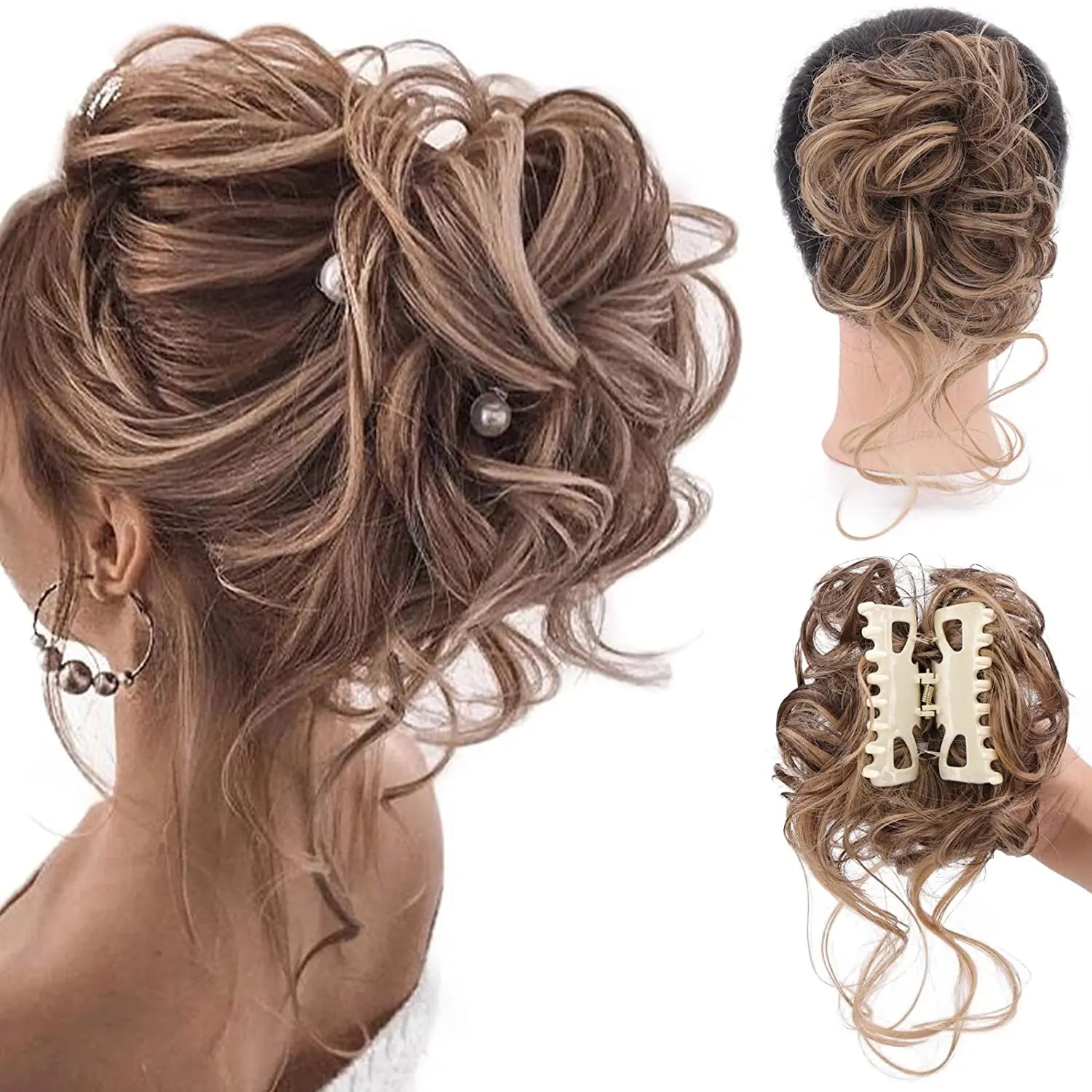 Messy Bun Hair Piece Tousled Updo H air Extensions With Elastic Hair Bands Curly Hair Bun Scrunchie for Women Girls