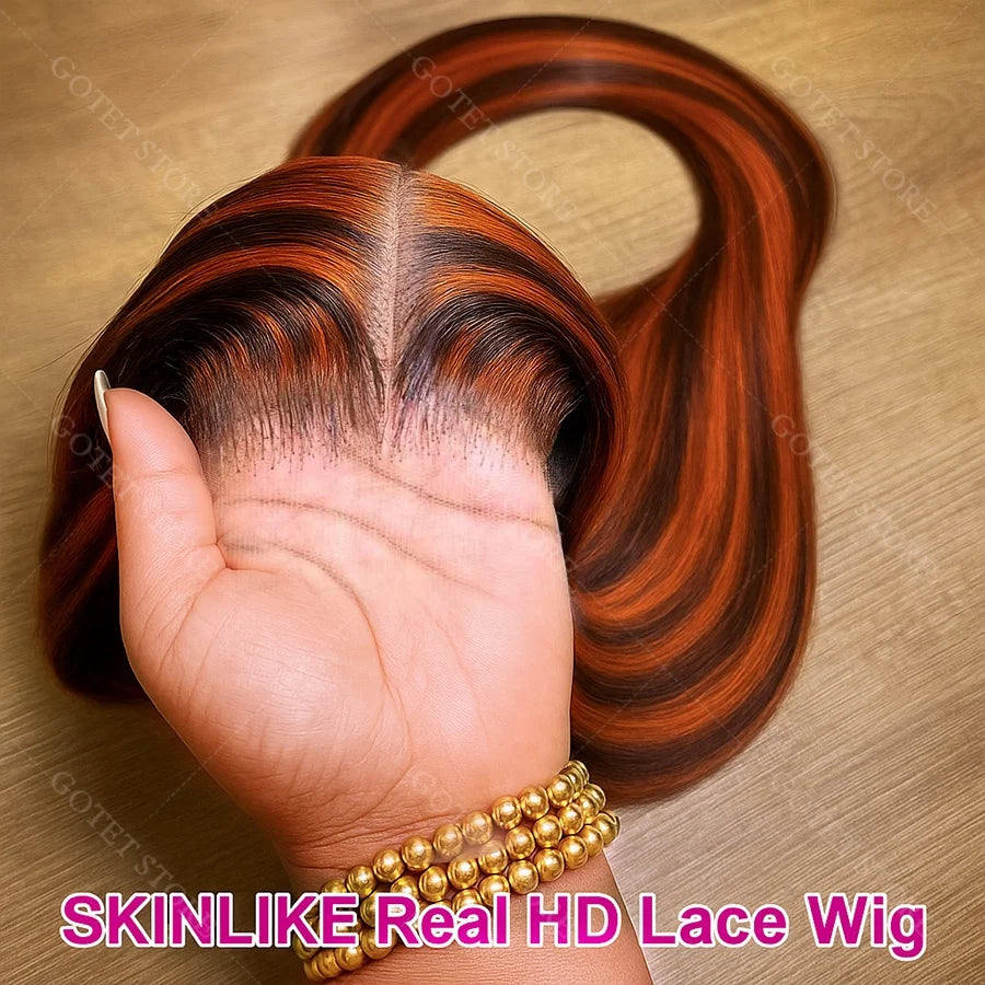 P4/350 Human Hair Highlight Ombre Straigh HD Lace Front Wigs 30 32 Inch Brown 5x5 Lace Frontal Wig Water Brazilian