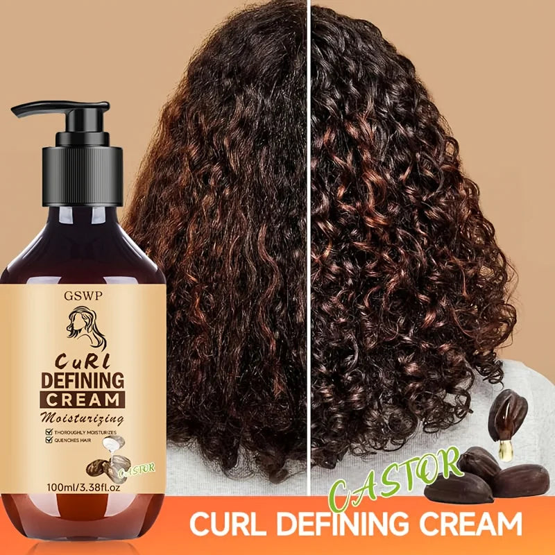 GSWP Castor Oil Curl Defining Cream, Delivers shine, tames frizz, provides lightweight hydration, nourishes, defines hair,100ml.