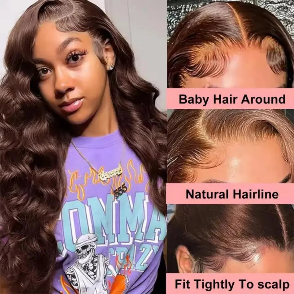13X6 Hd Lace Frontal Wig Chocolate Brown Human Hair Wigs Body Wave Lace Front Wigs Pre Plucked Brazilian For Black Women 30 Inch