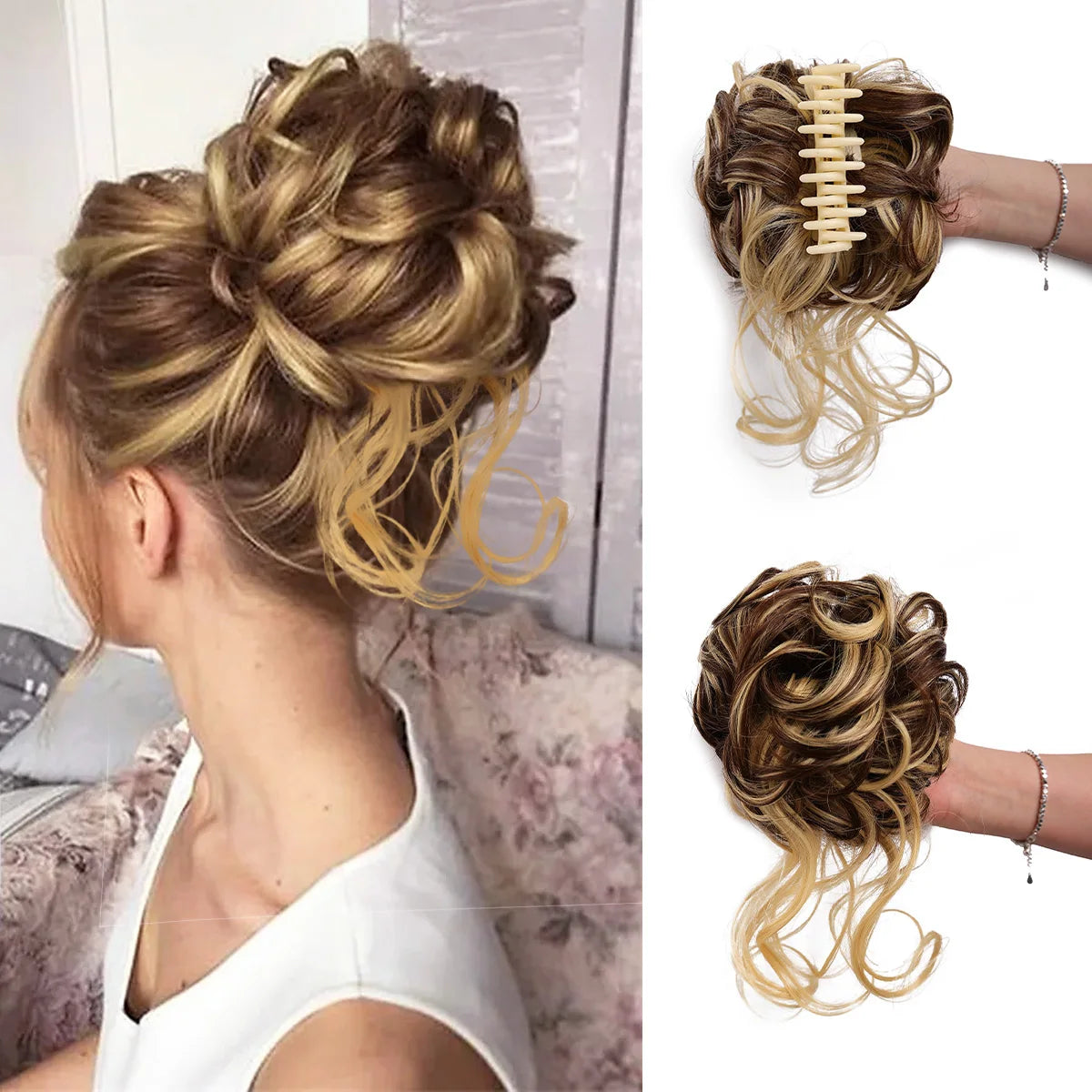Messy Bun Hair Piece Tousled Updo H air Extensions With Elastic Hair Bands Curly Hair Bun Scrunchie for Women Girls