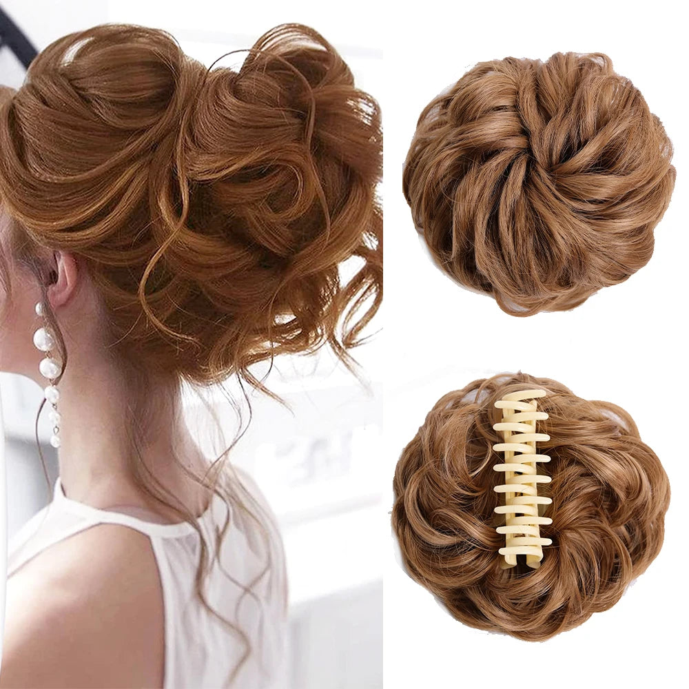 Messy Hair Bun Hair Scrunchies Extension Curly Wavy Messy Synthetic Chignon for Women Updo Hairpieces